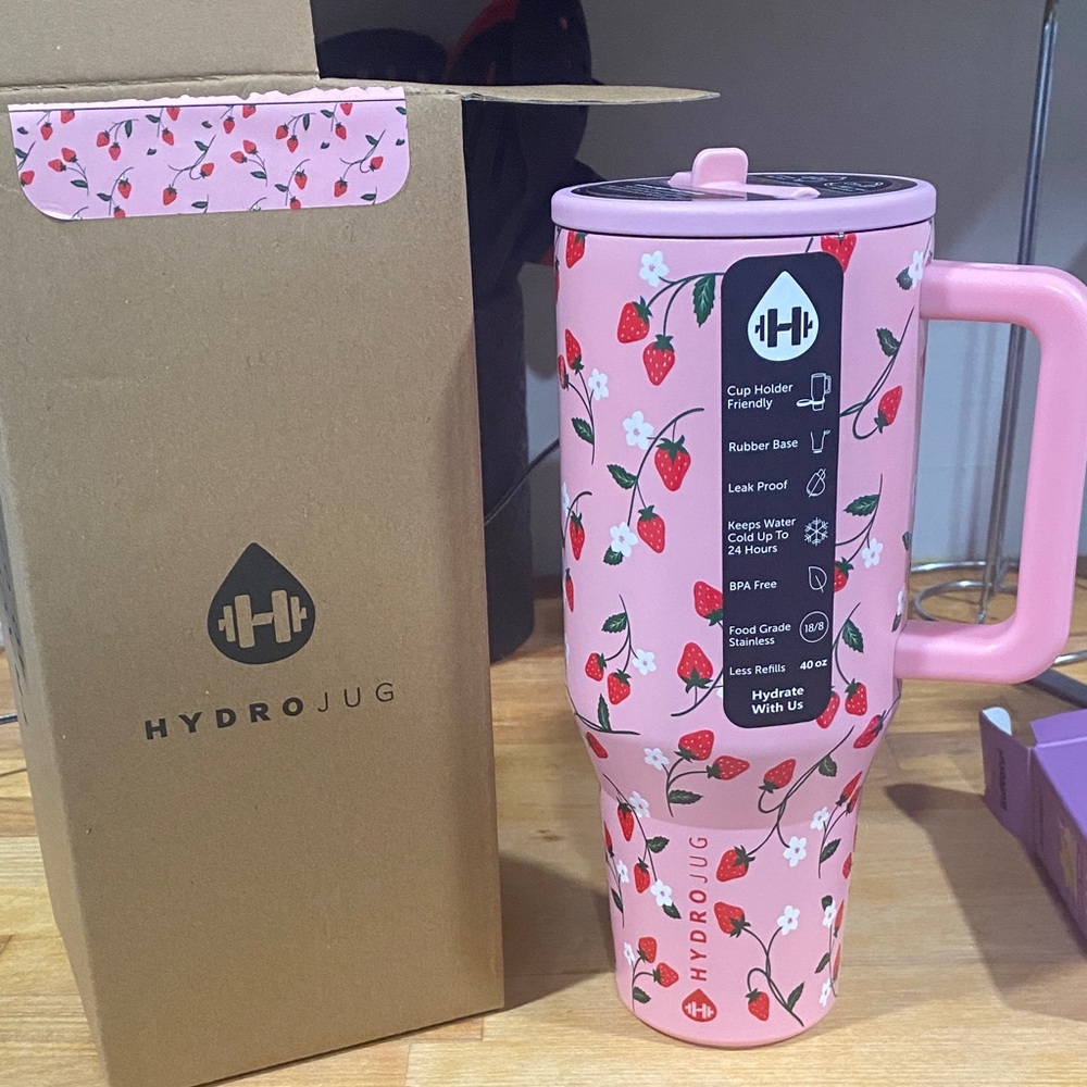 HydroJug Pink Strawberry Patterned Water Bottle